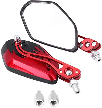 1 par universell motorcykel skoter spegel från 8 mm till 10 mm, aluminiumflammönster sidospeglar (skruvdiameter 10 mm/8 mm)