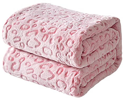 FY FIBER HOUSE Flanell Fleece Decken, extra weiche Flauschige Kuscheldecken, leichte, gemütliche Mikrofaser Sofadecke/Couchdecke für Erwachsene, 230x230cm, rosa Leopard