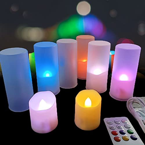 Velas de luz de té recargables con control remoto y temporizador, 6 velas falsas sin llama para bodas, fiestas, decoración de Navidad, temporada y celebración de festivales (coloridas)