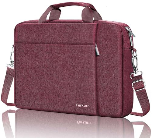 Ferkurn Laptop Bag Case for Women Men, Messenger Briefcase Computer Bag with Shoulder Compatible with Macbook Pro/Air, XPS Latitude, HP Pavilion, ASUS, Acer, Samsung, Red, 15 15.6 16 Inch