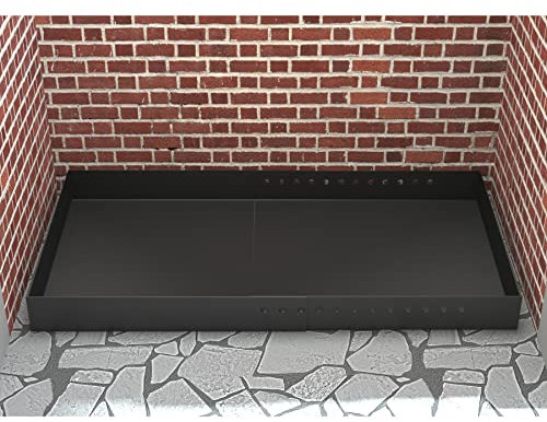 Flehomo Adjustable Fireplace Tray, Expandable Ash Pad for Ash Collection, Galvanized Steel Ember Holder Fireplace Pan with Powder Coating, Nuts and Bolts Included, Black, Rectangle