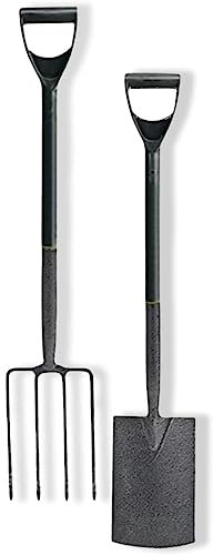 rightclick Heavy Duty Spade And Fork Set For Gardening, Border Spade & Gardening Fork, Carbon Steel Digging Spade & Garden Fork With Tilted Plastic D-Grip_ 102x 18 cm