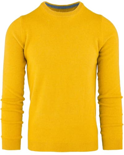 CZ - Maglione Uomo Girocollo 30% Pure Cashmere 70% Pura Lana Made in Italy Lana Pullover a Manica Lunga Soffice e Morbido (XL, Giallo)