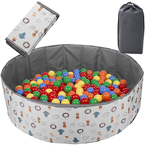 HB.YE Ball Pit for Babies and Toddlers Ball Pool Foldable Playground for Children's Room upgraded kids ball pit play yard Animal design |Gray 80cm