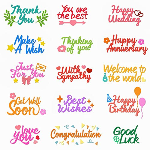 INFUNLY 15pcs Word Die Cut for Card Making Blessing Word Metal Cutting Dies Congratulations Die Cuts Happy Birthday Embossing Stencils Template for DIY Scrap-Booking Decor Wedding Birthday Card