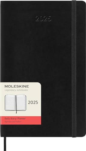 Moleskine Daily Planner, 12-Month 2025 Daily Agenda, Soft Cover and Elastic Closure, Black Color, Large Format 13x21 cm