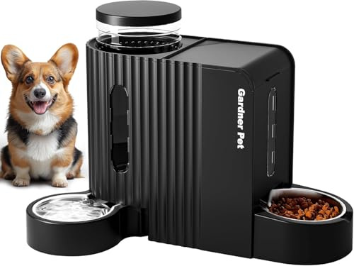 Gardner Pet 2 in 1 Automatic Cat Feeder and Water Dispenser 6L*2, Cat Bowls with Stainless Steel Bowl, Gravity Dog Water Dispenser, 100% BPA-Free, No Electricity Required, Black