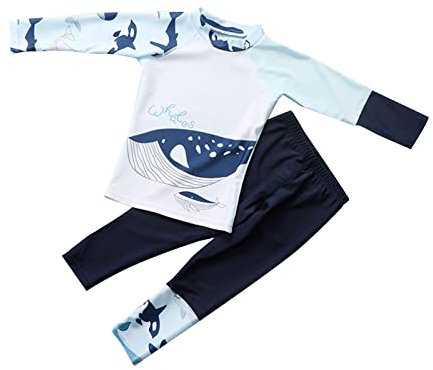 Rashguard für Kleinkinder, Jungen, zwei Badeanzüge, langärmelig, Sonnenanzüge, Surfen, Bademode, Damen-Badeanzüge mit Jungen-Shorts, blau, 4-5 Jahre