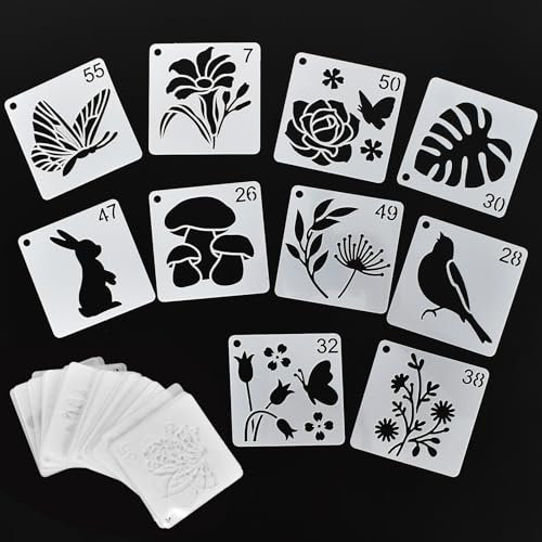Cleminsta 64-Teiliges Wiederverwendbares Schablonen Zeichnen Set, Graffiti Schablone, Tieren und Pflanzen Schablonen, Malschablonen und Tieren und Pflanzen Schablonen Set für Bastelarbeiten