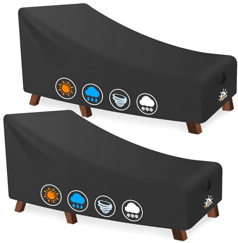 Zettum 213 x 81 x 81 cm skydd för solstol 2-pack, 600D Oxford PU-beläggning trädgårdsliggskydd, vattentätt och UV-beständigt skydd för liggstol, liggstol presenning