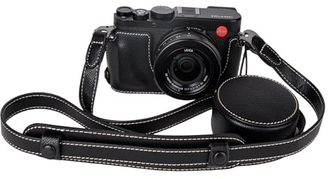 Kit de protection Leica D-LUX8 Demi-étui avec capuchon avant d'objectif et bandoulière Noir étui pour appareil photo rétro
