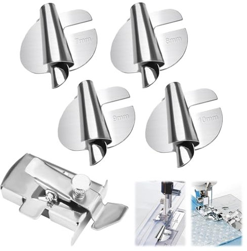 4 Stück Spiralnährohr Saumfuß+Magnetische Naht-Nähführung, 7/8/9/10mm Nähmaschinen Zubehör Rolled Saum, Rollsaumfuss für Nähmaschine, Nähfuß für Rollsäumer für Nähmaschine Säumen Nähzubehör