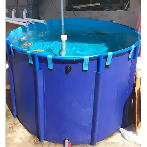 Outdoor Foldable Blue Fish Pond Thick Round Garden Pool 1000L Watering Basin Durable Tarpaulin for Aquaculture & Irrigation Size: 1.5x0.6m