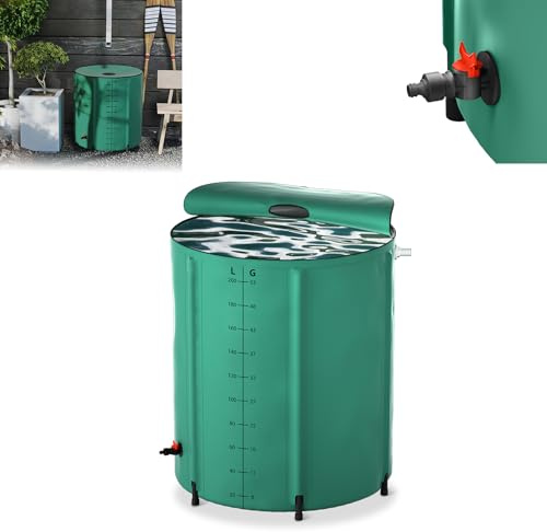 Froadp Serbatoio per acqua piovana pieghevole da 200 l, con coperchio e scala, telo opaco, serbatoio dell'acqua per irrigazione da giardino, bidone per bagno di ghiaccio, barile per acqua piovana con