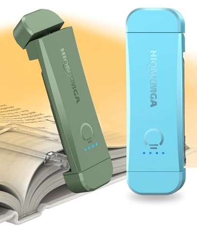 HIONXMGA USB Rechargeable Book Light,2 Pack Eye Caring Reading Light Clip on Book, 3 Colours & Stepless Dimming, Portable & Flexible,Perfect for Booklovers and Kids-Green+Blue