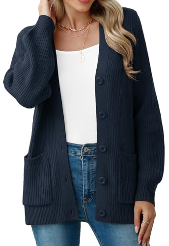 VIISHOW Winter Knit Plus Size Cardigan for Women Plain Womens Sweaters Fall 2025 Casual Chunky Cardigans for Women,Navy Blue,3X-Large