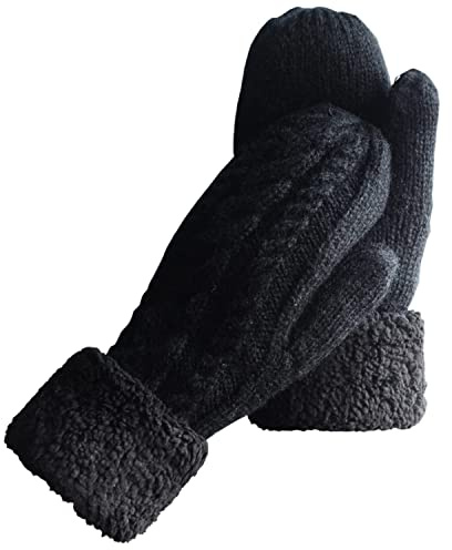 Gants d'hiver Femme, Moufles Chaudes d'hiver en Tricot, Thermo Polaire, Élégantes Confortables, Fants d'hiver pour Activités de Plein Air, Cyclisme, Camping, Cadeau d'Anniversaire Noël (Noir)