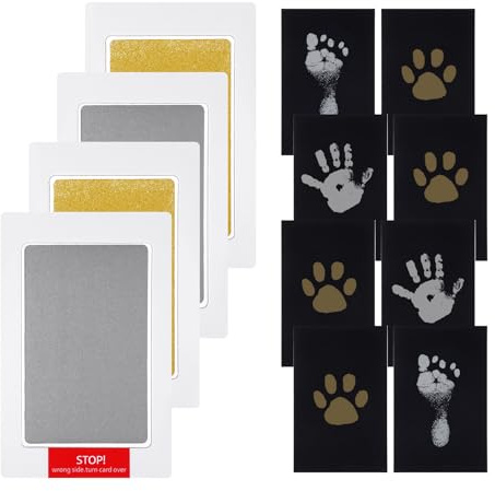 Juego de 4 impresiones de bebé para huellas de bebé, juego de huellas de manos para recién nacidos, juego de huellas de perro y gato, tarjeta de impresión sin contacto con 2 tarjetas, regalo de