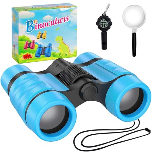 Binoculars Kids, Kids Binoculars for Boys with Magnifying Glass & Compass, Childrens BInoculars for 4-12 Years Boys and Girls, Perfect for Outdoor Observation and Sparking Curiosity in Children(Blue)