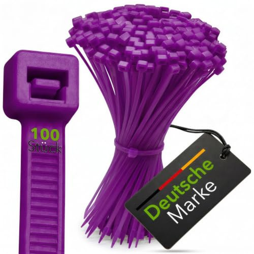 BeBo Fascette stringicavo viola 4,8 x 200 mm, 100 pezzi, stabili e versatili, per interni ed esterni, fissaggio discreto, per casa e artigianato