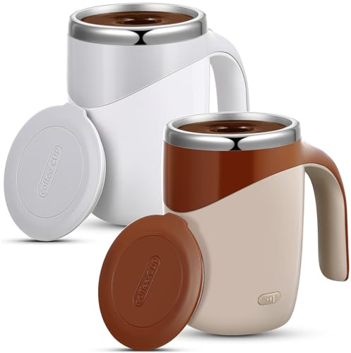 Patelai 2 Pcs Nurse Gifts Self Stirring Coffee Mug Bulk Nurse Week Appreciation Mixing Cup 13.5oz Automatic Rechargeable Travel Tumblers for Employee Teacher Mom Gift (White,Coffee)
