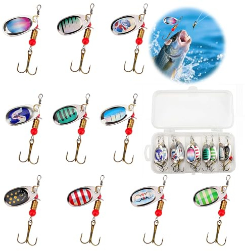 NYVOR 11 Pièces Cuillères de Pêche Spinner Leurres, Hameçons Triples en Métal avec Leurre Multicolores avec Boîte de Rangement, Kit d'Appâts de Peche Portable pour Truite Bar Sandre Saumon Brochet