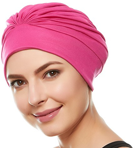 Beemo Swim Caps for Women Swimming Turban Polyester Latex Lined Pleated for Ladies - Hot Pink