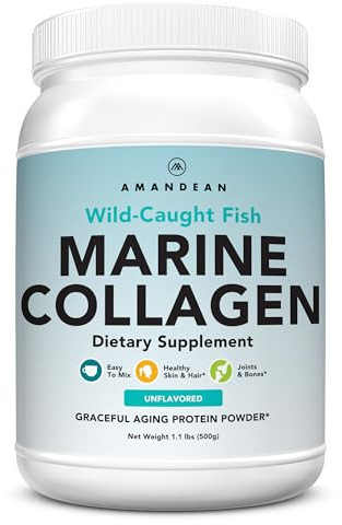 AMANDEAN Marine Collagen Peptides Powder. Double Hydrolyzed for Increased Absorption. Wild-Caught Fish Collagen Supplement. Type 1 & 3 Collagen Protein. 18 Amino Acids for Skin, Hair, Nails.