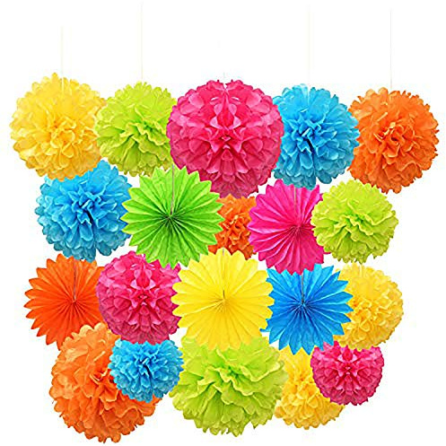 Paper Pom Poms Color Tissue Flowers Hanging Paper Fans Celebration Wedding Birthday Party Halloween Christmas Outdoor Decoration-Set of 20