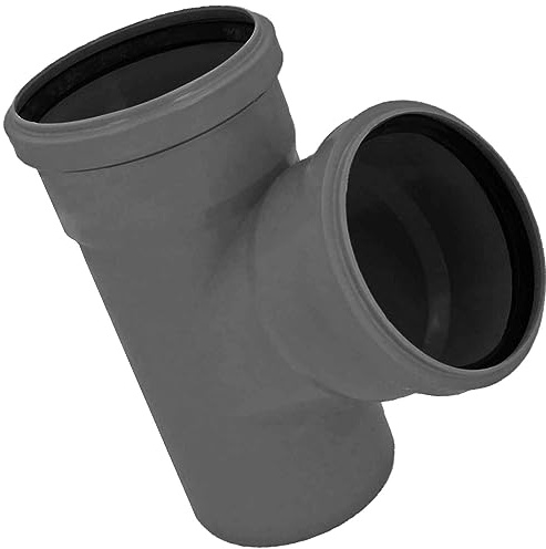 MegaHaustechnik HT Abzweig Winkel 45 Grad DN75 x DN75 für Rohr Außendurchmesser auf 75mm mit 2 Steck Muffen und Gummi-Dichtungen auf Steck-Ende außen Ø 75mm, Abwasser Abfluss Kunststoff
