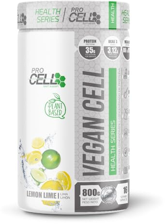 VeganCell | Proteína Vegana de Guisante y Arroz con BCAA's (800g) - Sabor Lima Limón - 100% Vegano y Bajo en Azúcar - 36g de Proteína por Servicio - Proteína en Polvo para Aumentar Masa Muscular