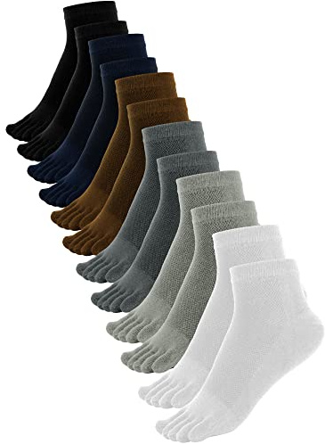 Bencailor 6/12/24 Pairs Women Toe Socks Cotton Breathable Compression Crew Five Toe Sock for Women Men Athletic Running(6 Pairs,Black, White, Dark Gray, Light Gray, Coffee, Navy,5-9)