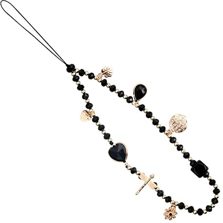 Vesaneae Charme de Téléphone Portable, Longe de Téléphone Anti-perte, Chaîne de Téléphone Perle, Bohème Lanière de Téléphone, Dragonne de Téléphone pour Femmes Porte-clés Sacs Décor (Noir)