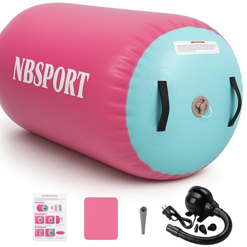 Air Barrel - Air Roller Gymnastics Barrel for Back Handspring Trainer, Air Tumble Mat with Pump for Gym Training/Yoga Balance Exercise/Cheerleading/Home and Outdoor Use