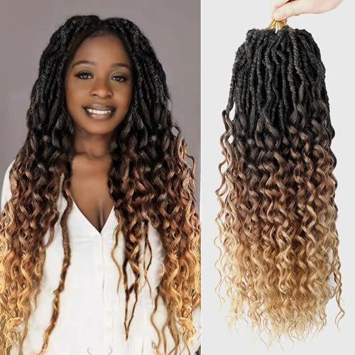FANWYFYU 61 cm - Faux Locs Deep Faux Locs Crochet Hair, 6 Packs Soft Locs Crochet Hair, Pre-Looped Curly Wavy Goddess Locs Crochet Braids Deep Wave Locs for Women(1B/30/27)
