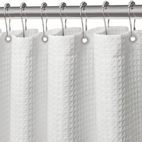 FIISAYL Gofre Cortina de Ducha para Bañera Cortinas Baño Tela Impermeable Poliéster con 12 Ganchos Lavable a Máquina 183 x 183 cm(Blanco)