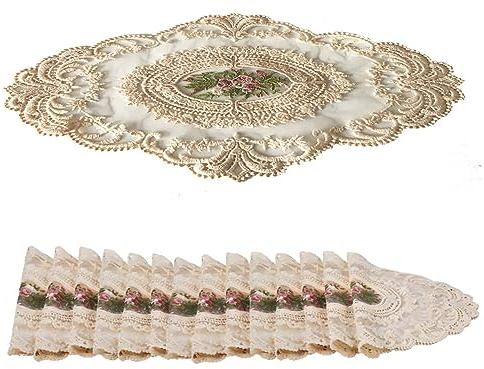 Tovaglietta in pizzo retrò francese ricamato centrini in pizzo per tavolo all'uncinetto centrini in pizzo tazza vaso tappetino per la decorazione della casa 29 x 36 cm 12 pezzi per uso domestico