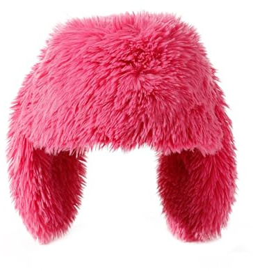 Chapeau Hiver Chauds Femme Bonnet en Fausse Fourrure Chapeau à Oreilles de Lapin Chapeau Seau Chapeau en Peluche d'hiver avec Protection des Oreilles, Taille Unique, Rose
