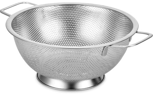 katmerio Passoire de cuisine en acier inoxydable avec poignées, passoire pour pâtes, légumes, fruits, riz, passe au lave-vaisselle, argent, 22,5 cm