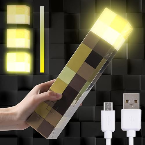 Saderoy Light-up Wall Torch - Batteries & USB Pluggable Night Lamp - Hand Held or Wall Mount Lighting Torch （Three-Level Brightness）