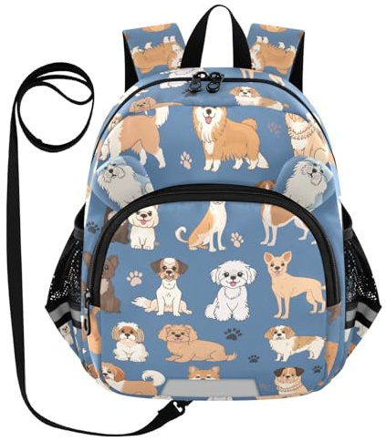 Blue Dog Puppy Toddler Harness Backpack for Boys Girls 3-6 Years Kids Backpack with Anti Lost Safety Leash Baby Protection Backpack for Walking Travel Preschool