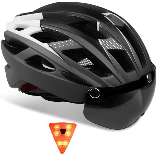Casco Bicicleta Hombre, KINGLEAD Casco Bicicleta con Luz Casco Adulto con Visera Magnetica Casco Bicicleta de Montaña, Ajustable Casco Ligero Carretera (KL-19)