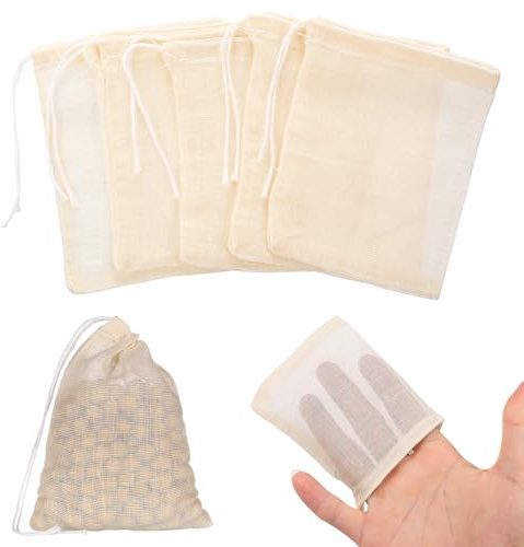 50 Pcs Cotton Muslin Bags with Drawstring, Spice Bags for Cooking, Reusable Soup Bagss, Cloth Bag, Mesh Bag for Cooking Straining Storage Soup Spice Tea Coffee Filter(8x10cm/3x4 Inch)
