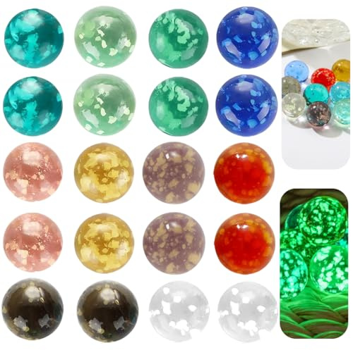 OIXEYA 20 Billes Billes en Verre phosphorescentes, Pois Multicolores dans Une boîte en Plastique Transparente, pour Circuit de Billes, DIY et décoration