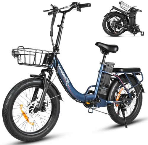 SAMEBIKE Bicicleta eléctrica Plegable 20 250W Motor Bicicleta eléctrica Todoterreno batería extraíble 7 velocidades Cambios Caja fatbike Electric Suspensión Delantera y Doble Disco Frenos(Azul)