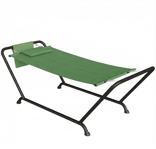 Outsunny Amaca da Esterno con Supporto Autoportante in Metallo, Amaca con Tasca Laterale e Poggiatesta, Portata 150 kg, per Giardino Balcone Veranda, 237x90x92 cm, Verde Scuro