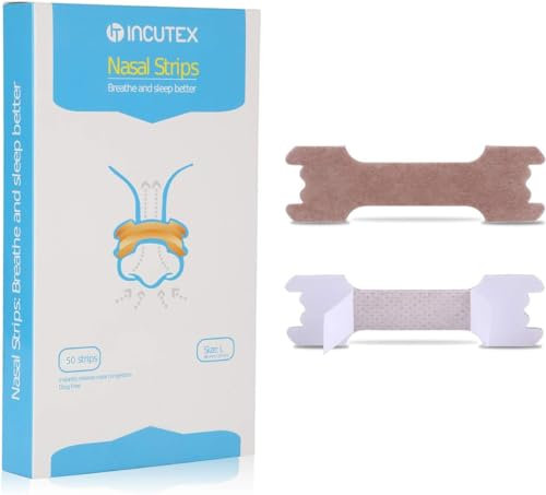 Incutex 50 Stück Nasenpflaster gegen Schnarchen Schnarchstoppper, Anti Schnarch Nasenstrips, beige, Größe L