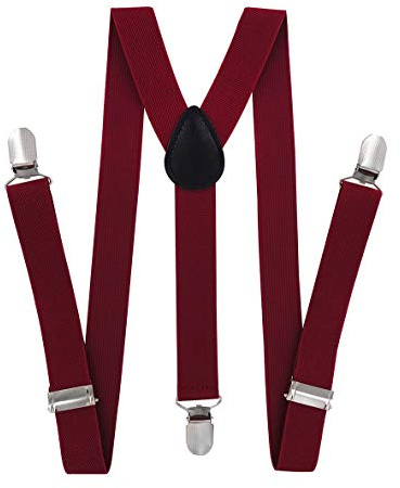 axy Bretelles en Y pour enfant garçon - Largeur : 2,5 cm - Avec 3 clips solides - Combinables avec nœud papillon - Couleurs unies HTK25-1, rouge bordeaux, 7-12 ans