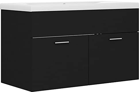 vidaXL Mueble con Lavabo Armario Tocado Fregadero Aseo Cuarto de Baño Inodoro Ducha Bañero Mobiliario Robusto Estable Negro Brillante Contrachapada