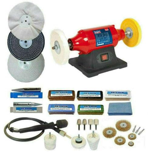 Bench Polisher Metal Polishing Machine 6 370W with Pro-Max 6 Deluxe Metal Polishing Kit
